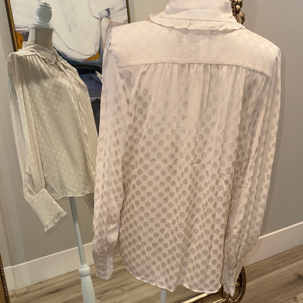 BCBG Cream Polka Dot Button Down Shirt - Picture 4 of 6